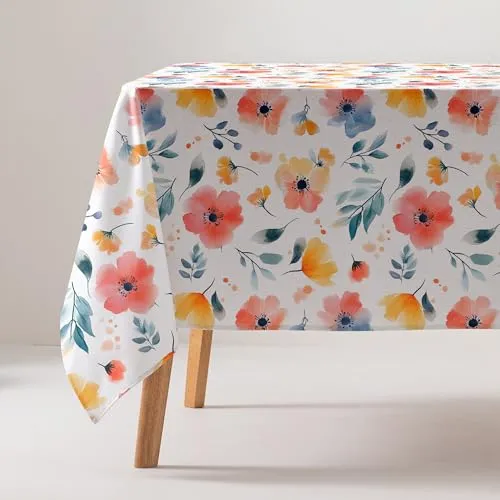 GAMUSI Tischdecke, schmutzabweisend, Baumwolle, Blumenmuster, rechteckig, 160 x 240 cm, Beige