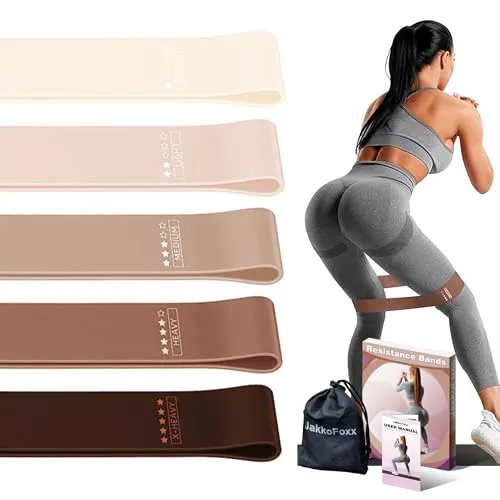 Fitnessbänder 5er Set Widerstandsbänder mit 5 Stufen Übungsbänder für Heim-Fitness, Stretching, Krafttraining, Physiotherapie, Pilates, Yoga, Elastische Workout-Bänder für Frauen (Kaffee)