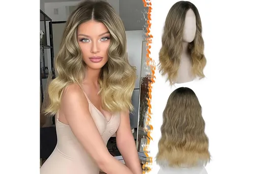 LuxusKollektion Kunsthaarperücke Gewellte Ombre Blond Perücke 46cm Mittellange Lockige Synthetische