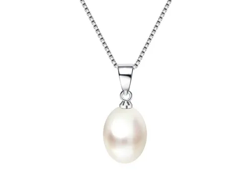 LÖB Kette mit Anhänger 925 Silber Halskette Zuchtperle Echte Tropfen Perlen Anhänger weiß (Geschenke für Frauen Beste Freundin Mutter Mama Damen zum Geburtstag Weihnachten Weihnachtsgeschenke, Inkl. Schmuckbox), Kette Brautschmuck Perlenkette Perlenanhänger Süßwasserperle Rund Oval