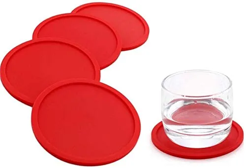 FülleMore 4er Set Silikon Glasuntersetzer rutschfest Getränkeuntersetzer Tischuntersetzer Tassenuntersetzer 10cm Rund Untersetzer für Glas Tassen Vasen Kerzen (Rot)