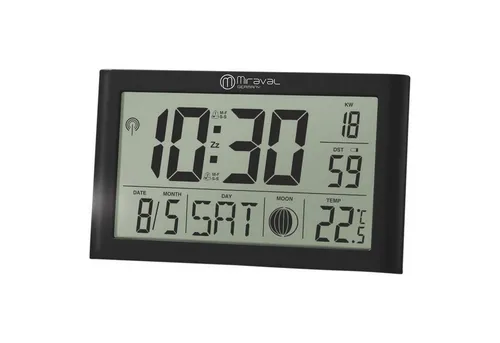 Miraval Digitale LCD Wanduhr mit Temperaturanzeige - Wanduhr mit digitaler Funkuhr und Temperaturanzeige, einstellbar in 7 Sprachen - ideal für jeden Raum!
