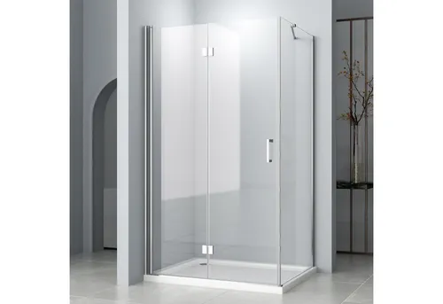 Hopibath Eckdusche Duschkabine Falttür mit Seitenwand H:195cm, BxT: 100x80 cm, 5mm Sicherheitsglas mit Nano, Duschtür, mit 90/80/75cm Seitenteil, mit Alu-Haltestangen, Alu-Bodenleiste, Magnetverschluss