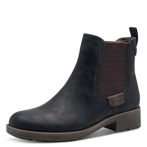 Tamaris Damen Stiefelette 1-25378-45, Blau - Komfortabel und stylish - Wanderschuhe mit elastischem Einsatz für müheloses Anziehen und perfekten Sitz. Der trendige Chelsea-Boot von Tamaris bietet den ganzen Tag über hohen Tragekomfort.