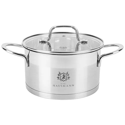 Edelstahl Kochtopf 18/10 mit Glasdeckel – 2,6L, Induktionsgeeignet