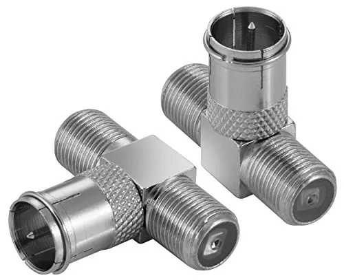 POPPSTAR 2x Sat TV Coax Verteiler T-Stück (F-Quickstecker: 2x F-Buchse 1x F-Stecker) Antennen Splitter Adapter für Koaxialkabel, Antennenkabel, silbern