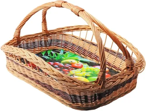 YULKA Korbtablett mit Henkel | Handgefertigtes Serviertablett aus Weide NB