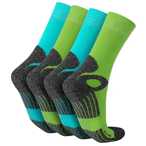 Celodoro 4 Paar Wandersocken Unisex (39-42) - Atmungsaktive Funktionssocken in Hellblau-Grün - Bequeme Wandersocken für Damen und Herren mit verstärkten Bereichen für optimalen Schutz. Ideal für Sport, Wandern und Arbeit – mit atmungsaktivem Material für besten Tragekomfort.