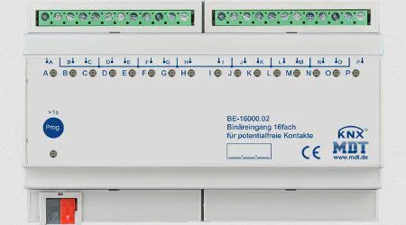 MDT BE-16000.02 Binäreingang 16-fach - Sonstige Elektroinstallationsartikel mit 16 Eingängen für potenzialfreie Kontakte, integrierte logische Funktionsmodule ermöglichen komplexe Automatisierungen und individuelle Parametrierung über ETS.