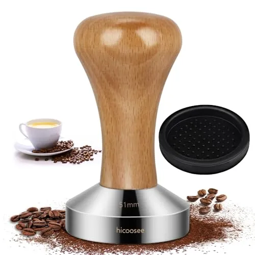 hicoosee Espresso Tamper, 51mm Kaffee Tamper aus Edelstahl Espresso Stempel für Kaffeemaschine Siebträger