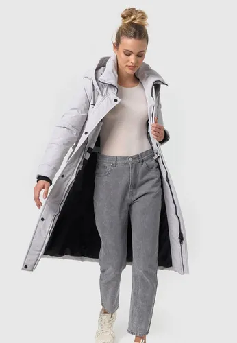 MARIKOO Damen Winterjacke B948 - Lange Steppjacke in Light Grey - Funktionsjacken mit hervorragendem Tragekomfort, warm gefüttert und stylisch, ideal für kalte Tage.