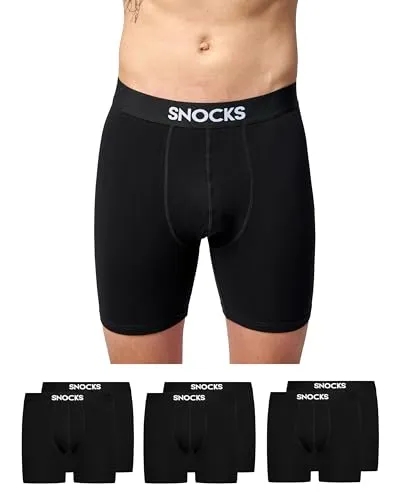 SNOCKS Boxershorts Herren - Enge Unterhosen mit längerem Bein, aus Bio-Baumwolle, druckfreier Komfortbund und bequemes Tragegefühl in Schwarz M