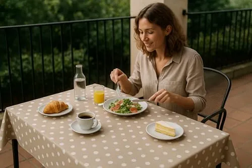 texpot Wachstuchtischdecke 140 x 100 cm abwaschbar Punkte Taupe Tischdecke Gartendecke