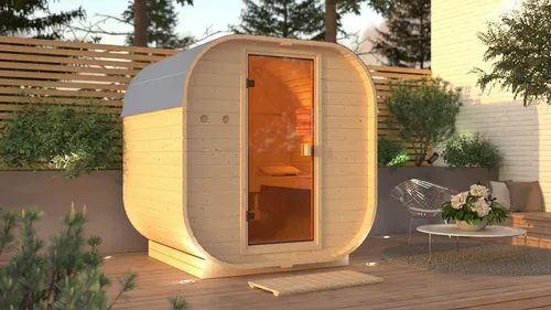 KONIFERA Fasssauna Cube, BxTxH: 199 x 175 x 205 cm, 38 mm, Saunaofen mit eingebauter Steuerung 9 kW