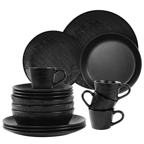 Navaris Steingut Geschirr Set 4 Personen - Elegantes Tafelservice in Anthrazit - Tafelservice für 4 Personen, robust und vielseitig: mikrowellen-, spülmaschinen- und backofensicher, ideal für jeden Anlass.