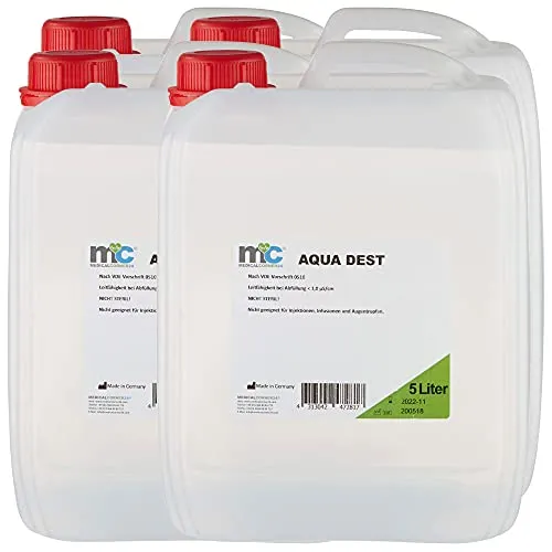 Medicalcorner24 Aqua Dest destilliertes Wasser, Laborwasser 4 x 5 Liter Kanister