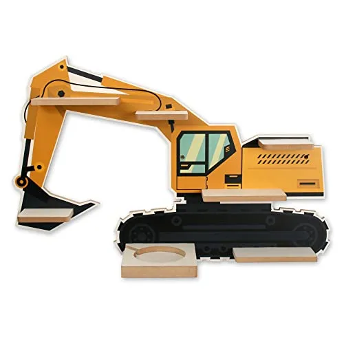 Regal „Bagger“ für Toniebox und Tonies - Fröhliches Kinderzimmerregal mit 40 Metallplättchen zur flexiblen Befestigung der Tonie-Figuren. Hergestellt in Deutschland, mit kratzfester Oberfläche und liebevollen Motiven – für Ordnung und Spaß im Spielzimmer!