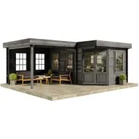 Alpholz Gartenhaus Holz Set - 5-Eck Pepe - grau - Gartenhaus aus nordischer Fichte, inkl. Fußboden und Dacheindeckung, ideal für kreative Gartenprojekte mit großzügigem Raumangebot von 28,55 m².