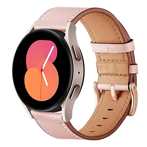 SUNDAREE 20MM Armband Kompatibel mit Samsmung Galaxy Watch FE 5 4 40MM/Active 2 40mm SM-R830/Active SM-R500/42MM SM-R810/Gear S2/Garmin Venu,Damen Rosa Leder Uhrenarmband Lederarmband Uhrband