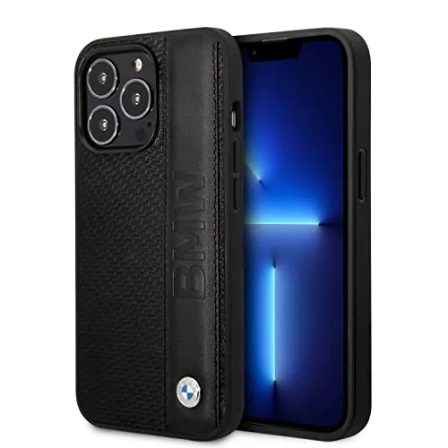 CG MOBILE BMW Handyhülle für iPhone 14 Pro Signature Collection in Schwarz Strukturierte Hülle, Echtleder Schutzhülle & Durable Case mit Easy Snap-on, Stoßdämpfung & Signatur-Logo