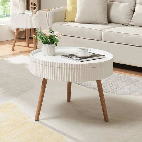 en.casa Couchtisch »Bongard« Ø60 cm mit Stauraum - Couchtische: Stilvoller Couchtisch mit abnehmbarer Tischplatte für praktischen Stauraum und einfacher Reinigung – perfekt für moderne Wohnräume.