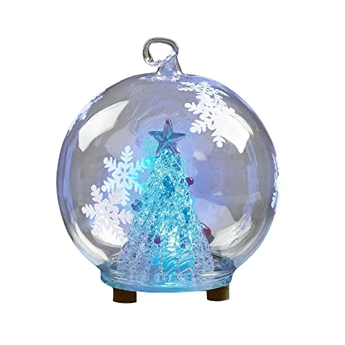 Hellum LED Glaskugel mit Tannenbaum Figur, Weihnachtsbaum mit Farbwechsel, Deko bunt beleuchtet, Batterie (3X LR44 inkl) Weihnachten Baumschmuck Weihnachts-Dekoration Christbaum-Beleuchtung 522273