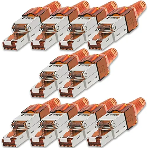NEXMEX Netzwerkstecker 10x Cat 7 werkzeuglos CAT7 CAT7A RJ45 LAN UTP 600MHz Kabel Stecker ohne Werkzeug Crimpstecker werkzeugfrei CAT6a CAT6 CAT5 für Verlegekabel Patchkabel Netzwerkkabel