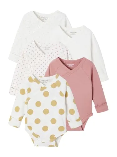 Vertbaudet Bio-Kollektion: 5er-Pack mitwachsende Baby Wickelbodys mit Tupfen rosa 56