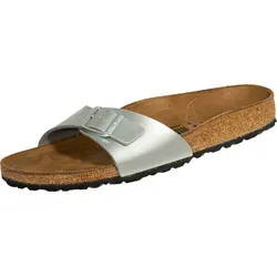 Birkenstock Madrid BF Silber - Schmale Weite Gr. 36 - Pantoletten mit anatomisch geformtem Kork-Latex-Fußbett für höchsten Tragekomfort und Unterstützung. Das hautfreundliche Birko-Flor-Obermaterial ist strapazierfähig und pflegeleicht.
