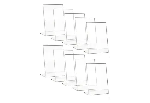 HMF Bilderrahmen 4693 Acryl Tischaufsteller schräg, für 1 Bilder (10 St), L-Ständer DIN A6 Hochformat, Glasklar