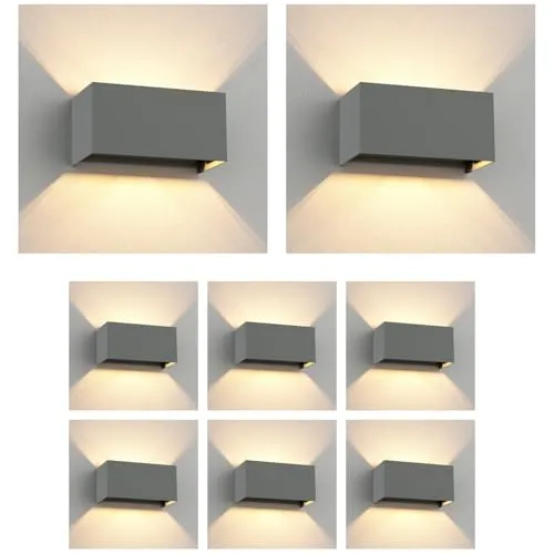 ledscom.de 8 Stück Wandleuchte CUBEL für außen, grau, IP65, Up & Downlight, inkl. 2 LED Lampen, je 4,1 W, 501lm, warmweiß