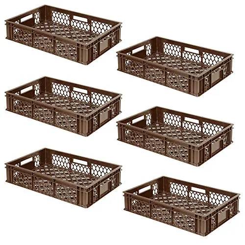 BRB 6x Bäckerkiste / Stapelkorb, Euro-Format LxBxH 600x400x130 mm (braun)