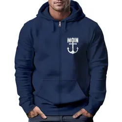 Neverless® Zip-Hoodie Herren mit Anker Print - Moin Nordisch - Kapuzenpullover für Herren, aus weichem Mischgewebe für hohen Tragekomfort, mit stylischem Anker-Print und 'Moin'-Schriftzug – ideal für nordische Fashion und lässigen Streetstyle.