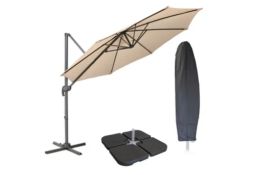 SVITA Sonnenschirm Ampelschirm 3m Set mit Haube und Ständer - Robuster Ampelschirm mit 3m Durchmesser, 360° drehbar und neigbar für optimalen Sonnenschutz. Ideal für Garten, Balkon oder Terrasse. Inkl. Abdeckhaube und stabilen Gewichten.