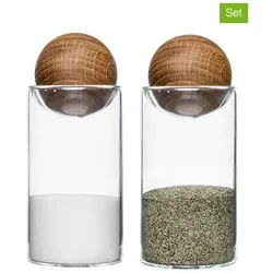 Sagaform Salz- und Pfefferstreuer aus Glas - Elegante Küchenhelfer aus Glas und Eichenholz, Höhe 11,5 cm, ideal für stilvolles Würzen in Ihrer Küche.