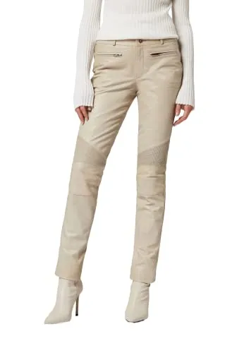 RICANO Donna - Damen Lederhose in Biker-Optik (Slim Fit, Weiß, L) - Stylische RICANO Donna Lederhose im Bikerlook aus echtem Ziegenleder. Ideal für modebewusste Frauen, die einen besonderen Look schätzen. Perfekte Passform in Slim Fit.