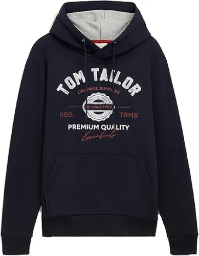 TOM TAILOR Herren Hoodie Sweatshirt mit Logo-Print - Sky Captain Blue, XXL - Kapuzenpullover für Herren mit großem Logo-Print und angenehmem Tragekomfort dank weicher Baumwoll-Polyester Mischung. Ideal für lässige Outfits!