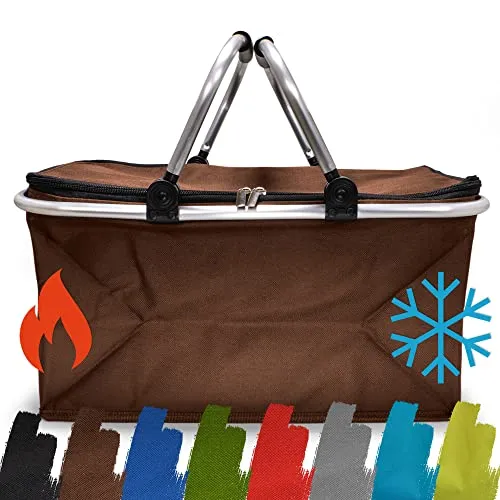 Einkaufskorb faltbar isoliert 25L I Isolierkorb mit gepolsterten Tragegriffen & Reißverschluss am Deckel I Leicht klappbar & kompakt I Kühlkorb bis 10kg belastbar I Faltkorb perfekt als Picknickkorb