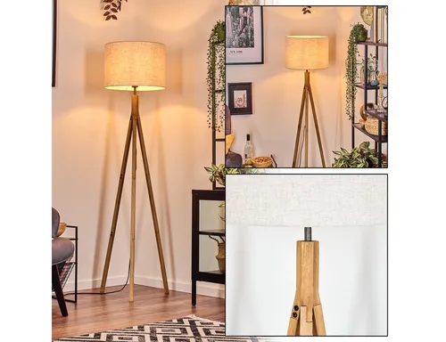 hofstein Stehlampe Boho-Style mit Holzfuß - Elegante Stehlampe im skandinavischen Design, ideal für Wohnzimmer oder Flur. Der Fußschalter und das natürliche Material sorgen für einen modernen Look und gemütliche Atmosphäre.