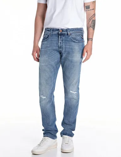 Replay Herren Jeans Grover Original, Medium Blue 009 (Blau), 34W/34L - Hochwertige Herren Jeans mit normaler Taille und geradem Bein. Der Stretch-Anteil sorgt für optimalen Tragekomfort. Ideal für lässige Outfits im Alltag. Pflegeleicht und langlebig, perfekt für modebewusste Männer.