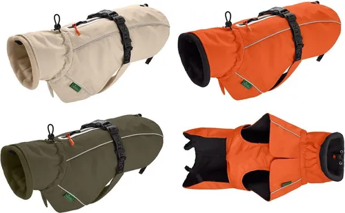 Hundemantel Nordby Mops Co. - Wasserabweisender Funktionsmantel in Orange, wärmendes Fleece-Innenfutter für kleine Hunde, individuell verstellbar