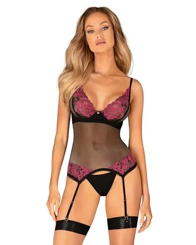 Obsessive Set Rosenty Strapshemd, Schwarz, XS/S