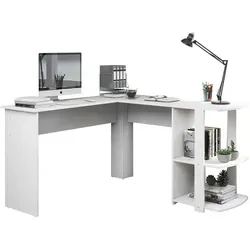 Eckschreibtisch 140 CM Computertisch Schreibtisch, L-förm Eckschreibtisch mit 2 Ablagen,H75/B140/L140 CM Weiß - Weiß