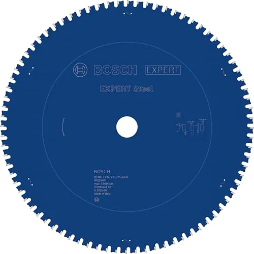 Bosch Professional Kreissägeblatt Expert for Steel Ø 305 mm - Kreissägeblatt für Stahl mit 80 Zähnen und langer Lebensdauer. Ideal für präzise Schnitte und Gehrungen in Metall. Außendurchmesser: 305 mm, Bohrung: 25,4 mm.