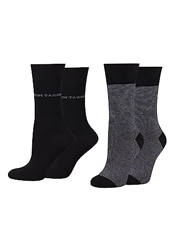 TOM TAILOR Damen Socken - Basic Streifen - Bequeme & Atmungsaktive Baumwollsocken für Alltag und Freizeit -4er stripe black 39-42