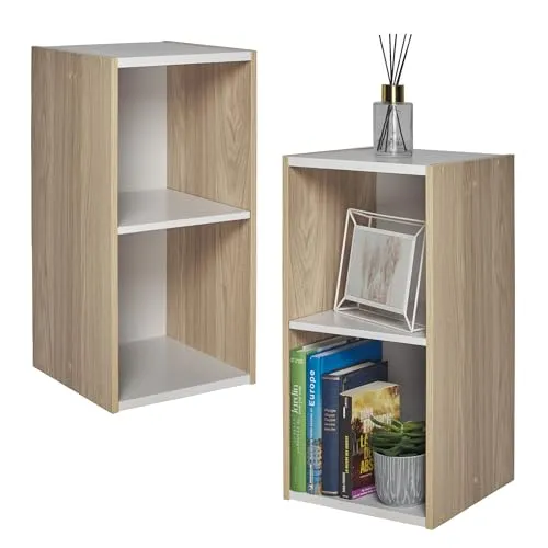 Iris Ohyama, Aufbewahrungseinheit, Bücherregal, Set aus 2 kleinen Elementen mit 2 modularen Regalen, modern, Bücher, CDs, Büro, Schlafzimmer, Wohnzimmer, UB-6030, Hellbraun