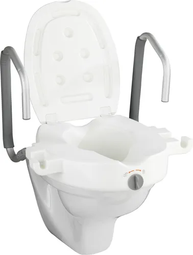 WENKO WC-Sitz Erhöhung Secura - Toilettensitzerhöhung mit Stützgriffen, 130 kg Tragkraft für mehr Komfort und Sicherheit