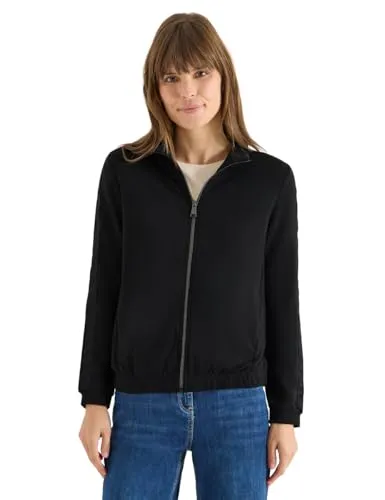 CECIL Damen Cardigan XL, Schwarz mit Stehkragen - Stylischer Cardigan von CECIL in XL für Damen, ideal für Übergangslooks. Mit glamourösem Tape am Ärmel, Reißverschluss und seitlichen Taschen vereint er Funktionalität und Eleganz.