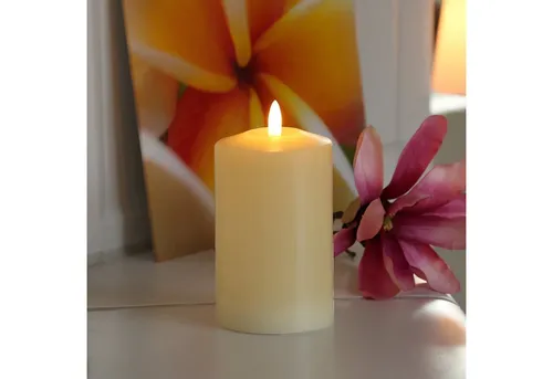 MARELIDA LED-Kerze Stumpenkerze Echtwachs flackernd H: 14cm D: 7,5cm Timer creme