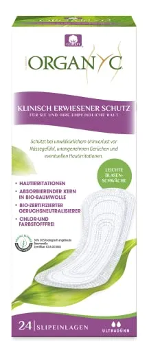 Organyc - Slipeinlagen für extra dünn Blasenschwäche aus 100% zertifizierter Bio-Baumwolle - 1 Packung zu je 24 Stück